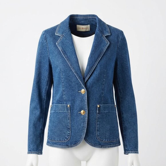 NWT Tory Burch Triple Wash Denim Blazer Jacket - Size 10 - Picture 5 of 14